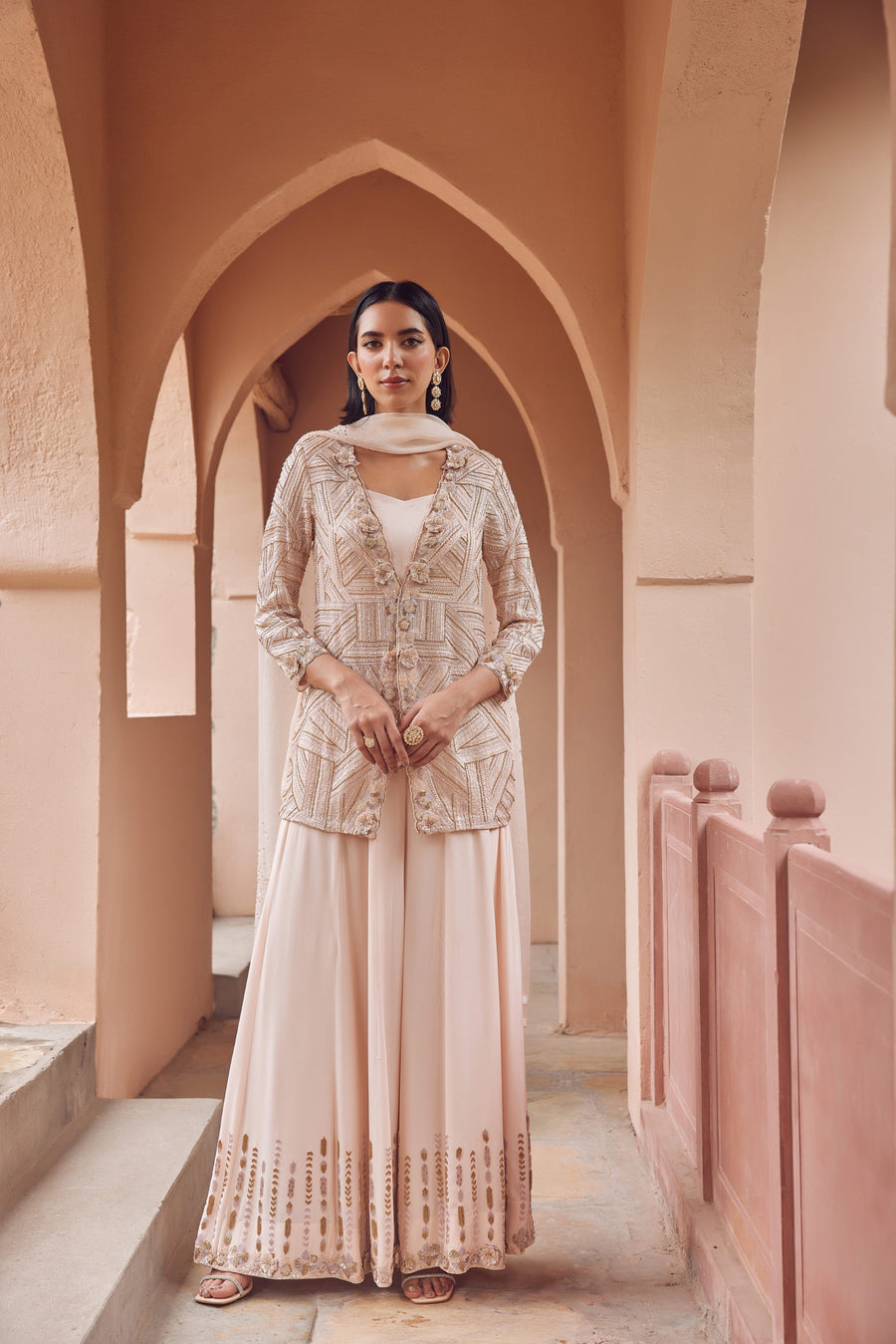 Powder Pink Sharara With Jacket