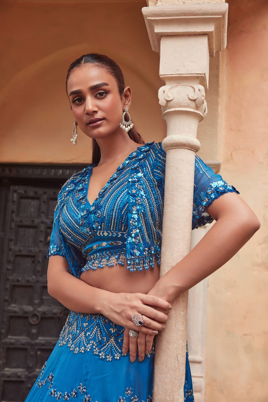 Blue Lehenga With Mock Jacket Blouse