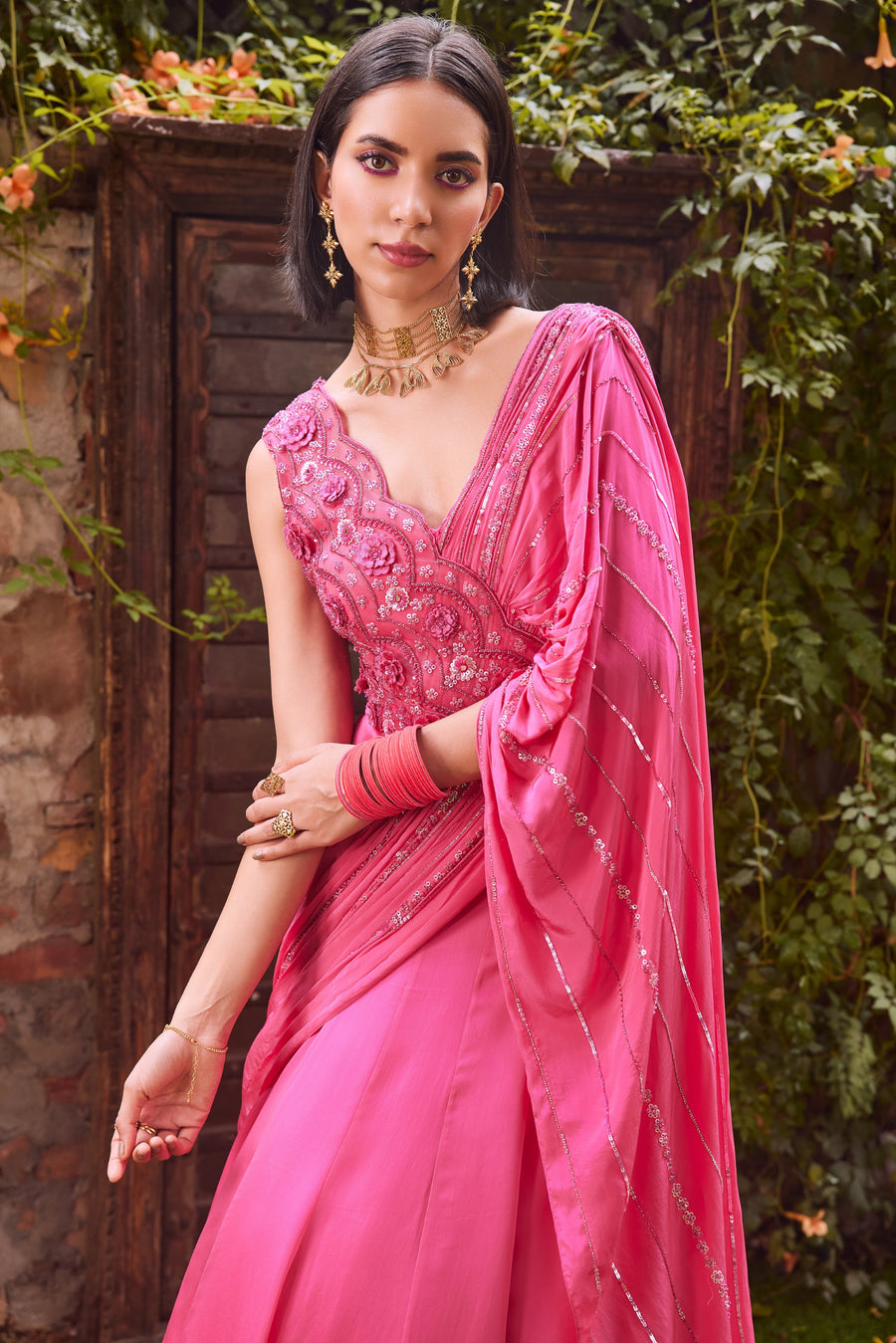 Hot Pink Saree Gown