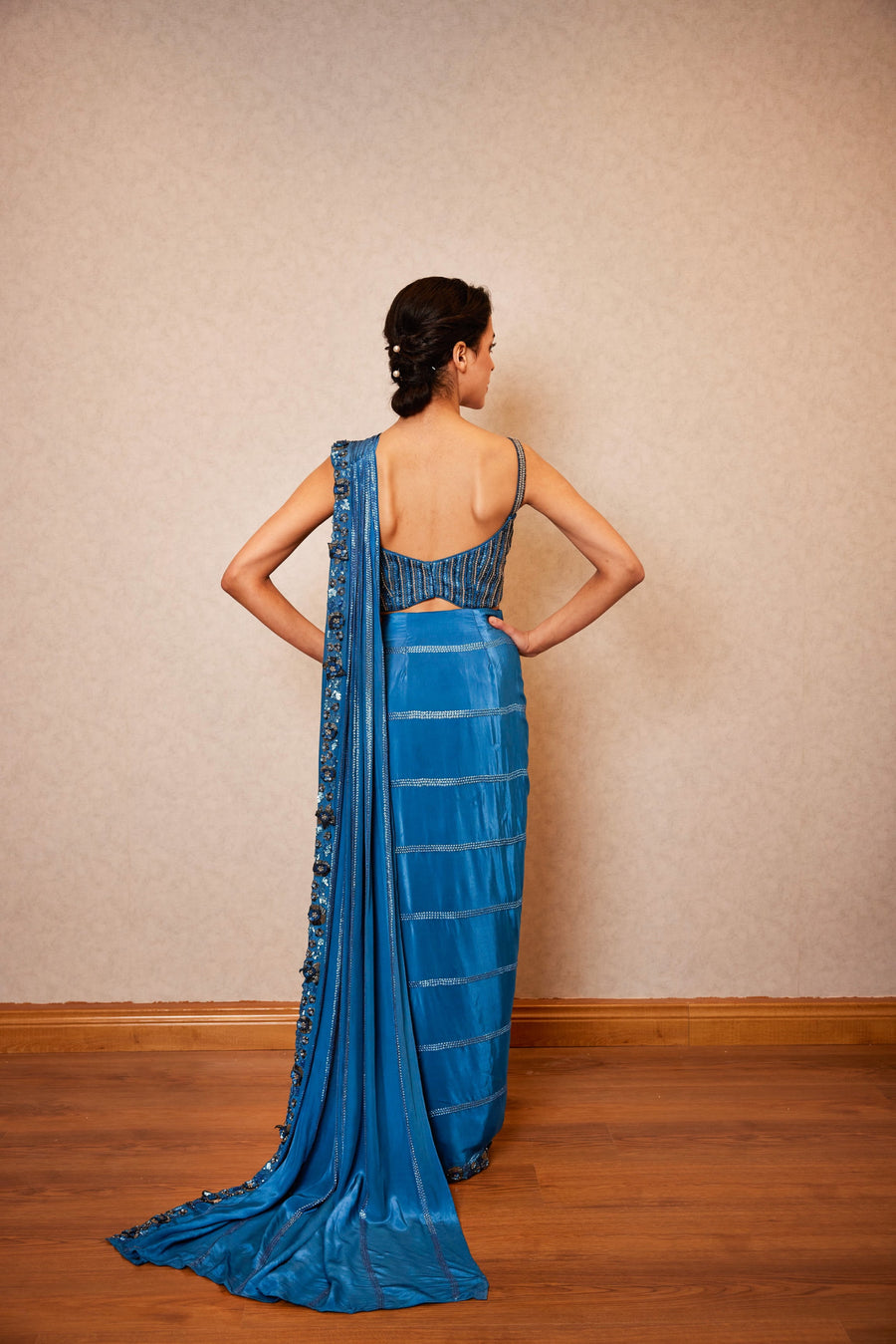 Blue Pre Draped Saree