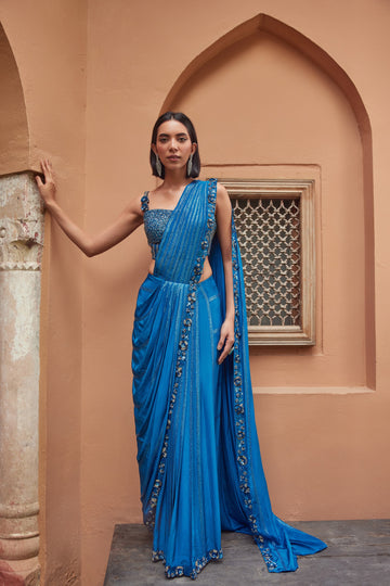 Blue Pre Draped Saree