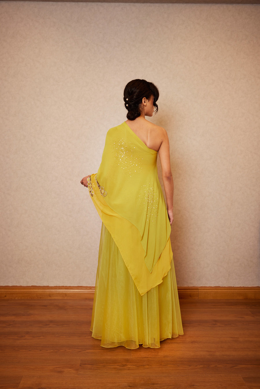 Lime/Yellow One Shoulder Cape Set