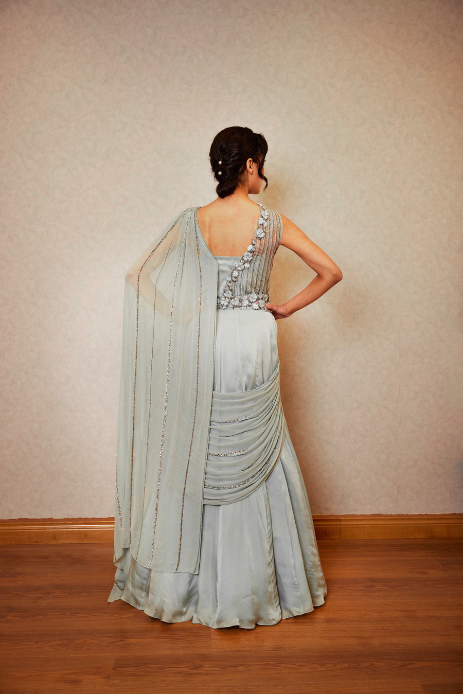 Aqua Saree Gown