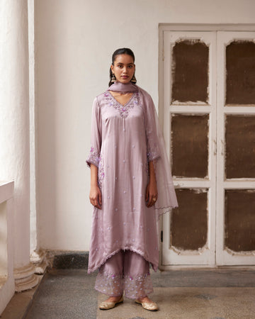 French Lilac Kurta Set With Pockets