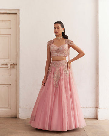 Rose Pink Lehenga With Tassels