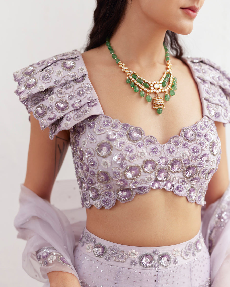 Lavender Lehenga With Stylised Blouse