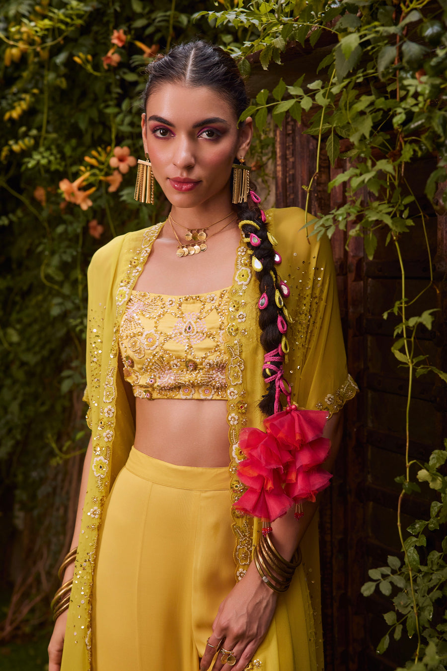 Lime Cape With Yellow Pants And Blouse