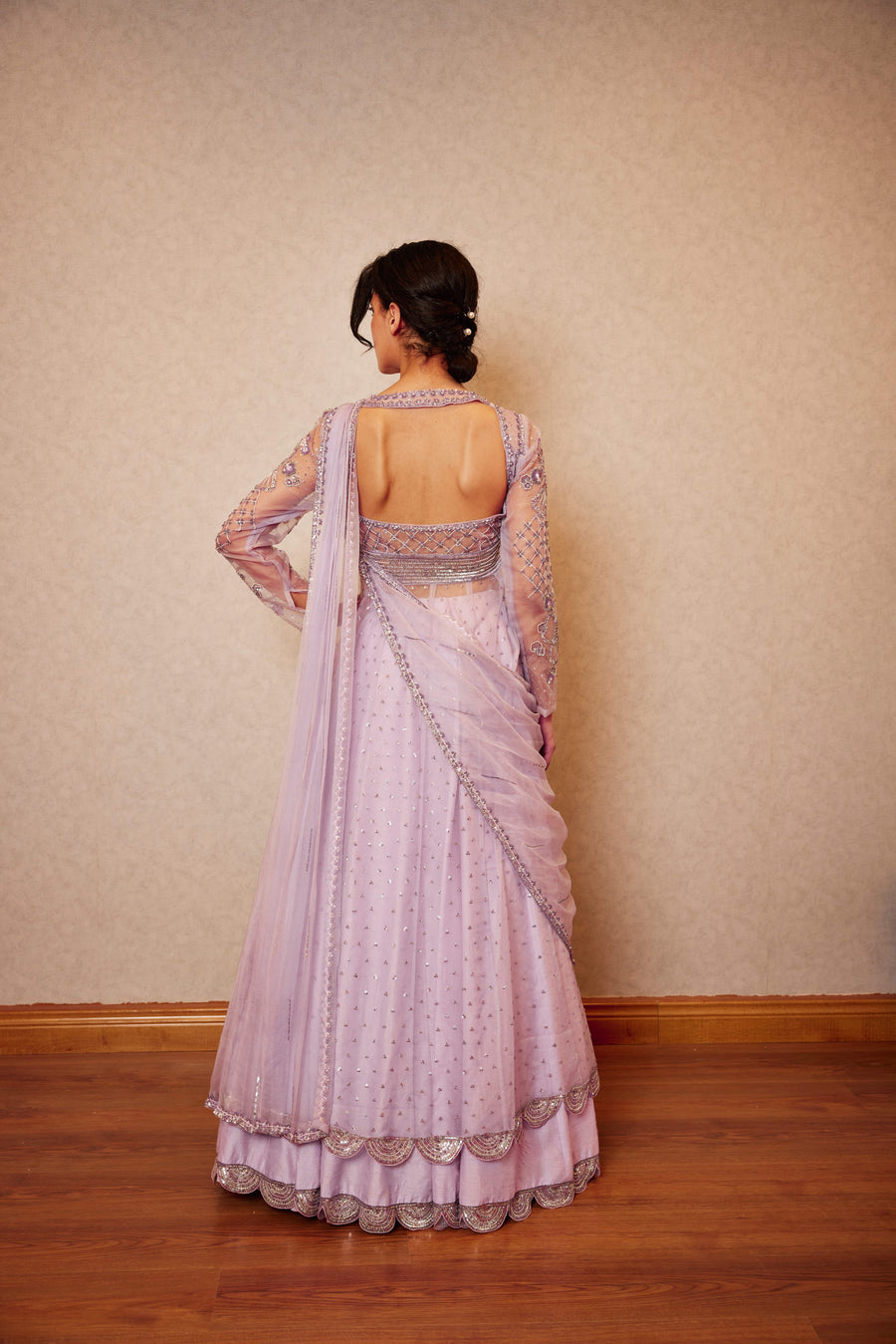 Lavender Lehenga With Long Anarkali Jacket