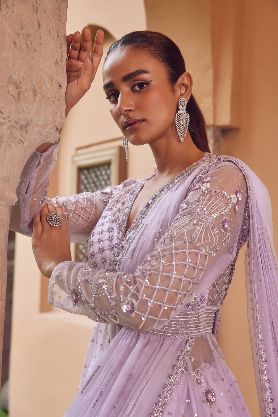 Lavender Lehenga With Long Anarkali Jacket