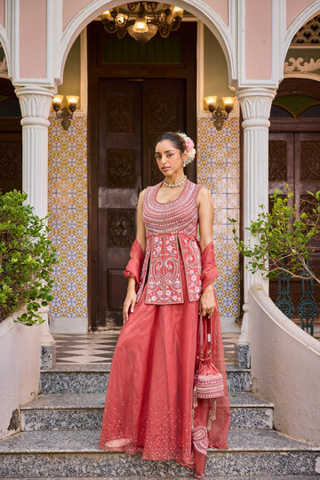 Brick Red Peplum With Sharara