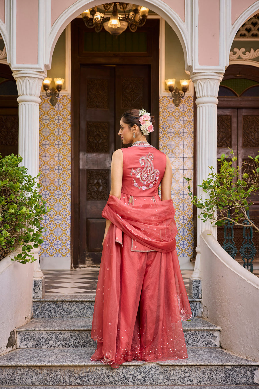 Brick Red Peplum With Sharara