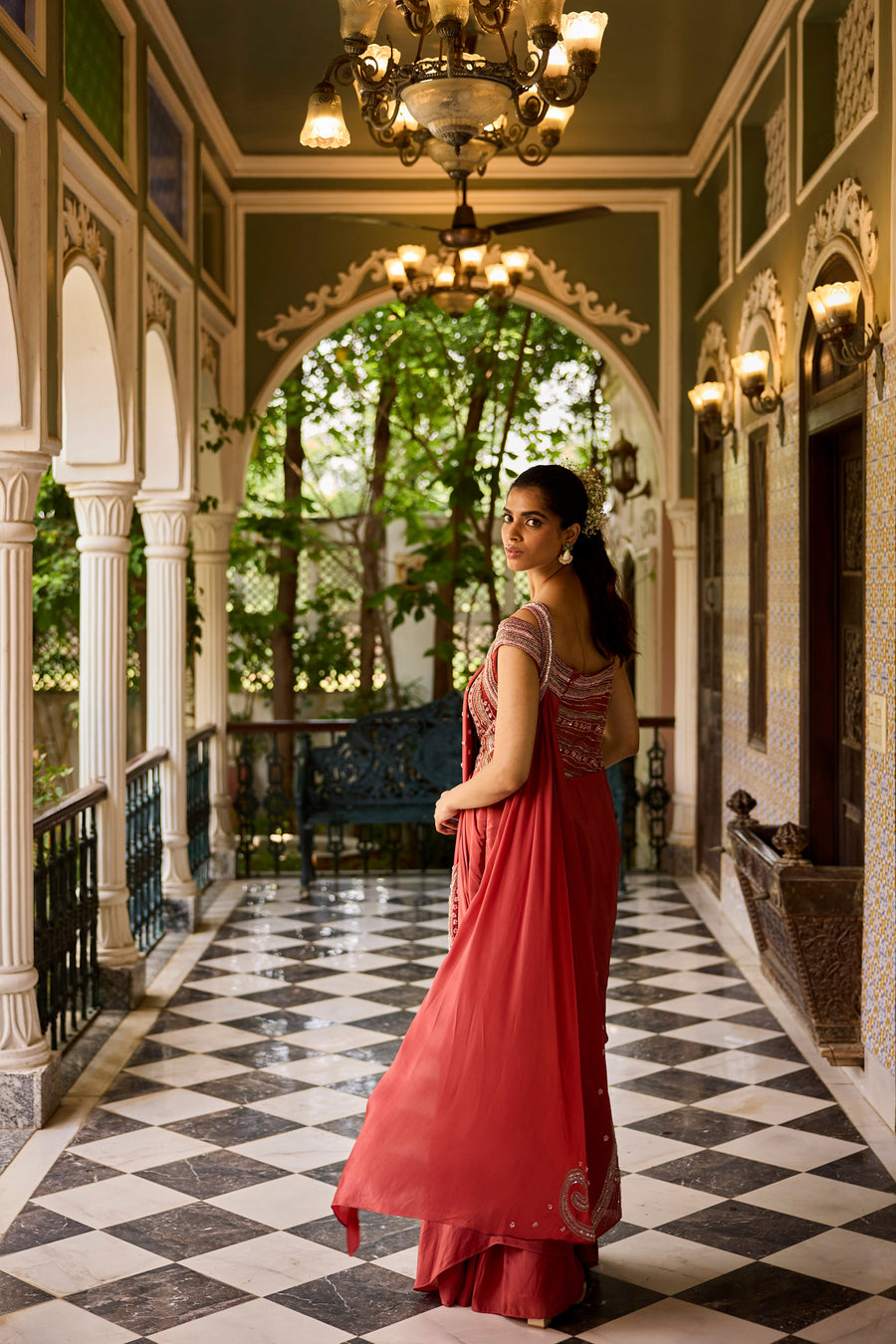 Brick Red Pre Draped Saree