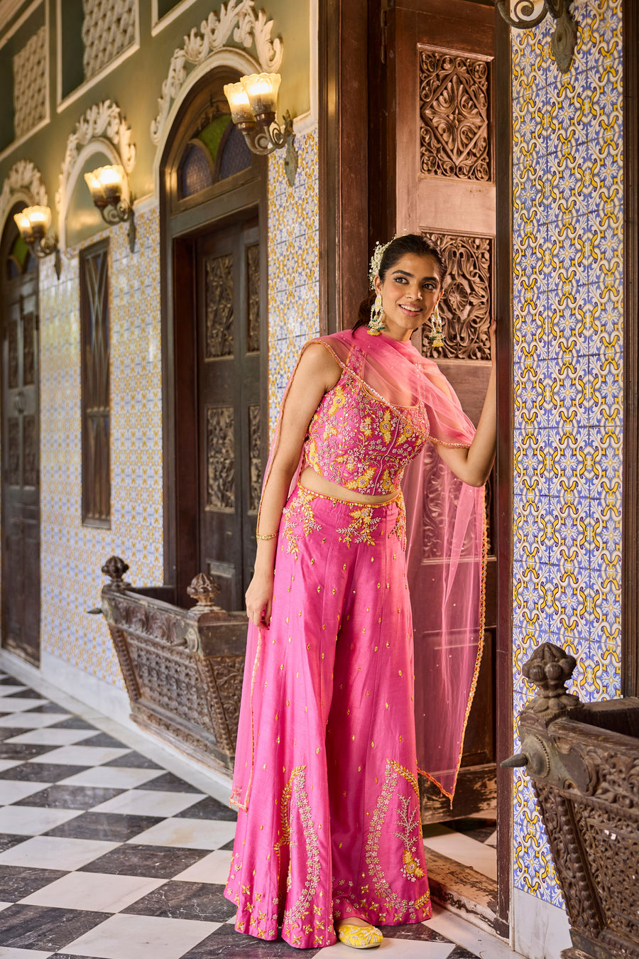 Pink Waistcoat With Sharara