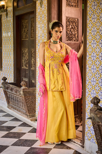 Yellow Peplum With Sharara