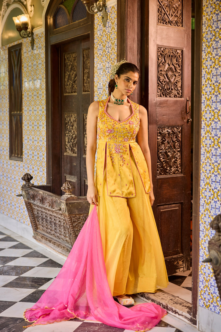 Yellow Peplum With Sharara