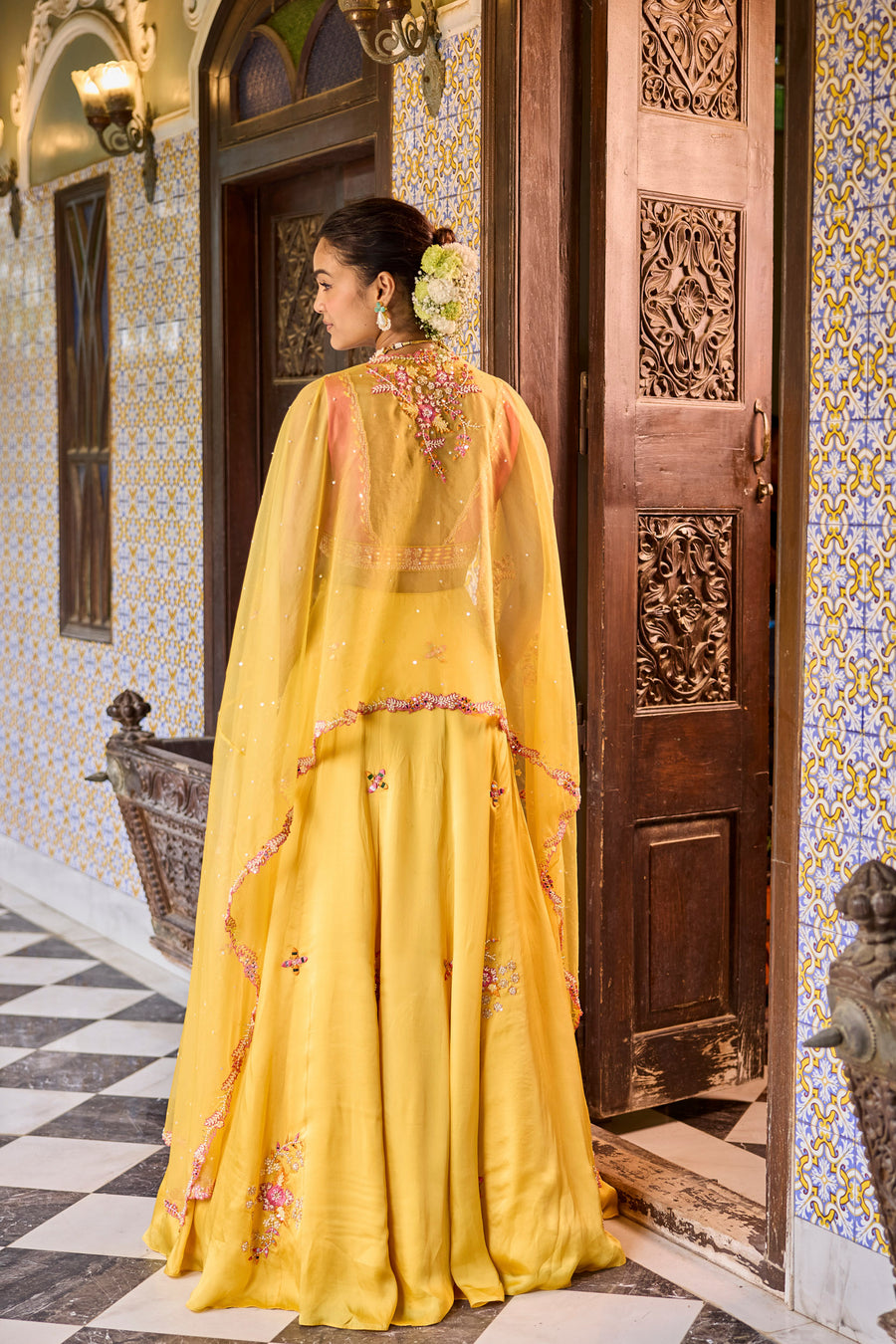 Yellow Lehenga With Pink Blouse