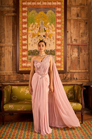 Onion Pink Pre-drapes saree