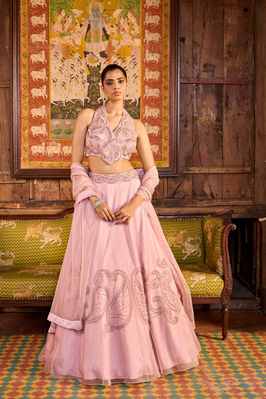 Onion Pink Lehenga With Overlap Blouse