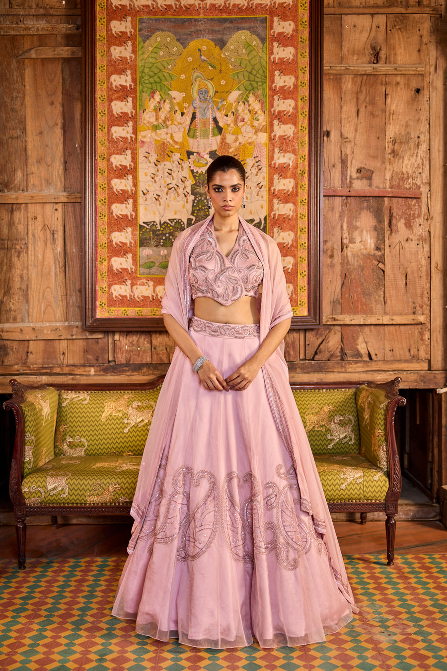 Onion Pink Lehenga With Overlap Blouse