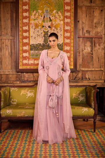 Onion Pink Skirt With Short Kurta