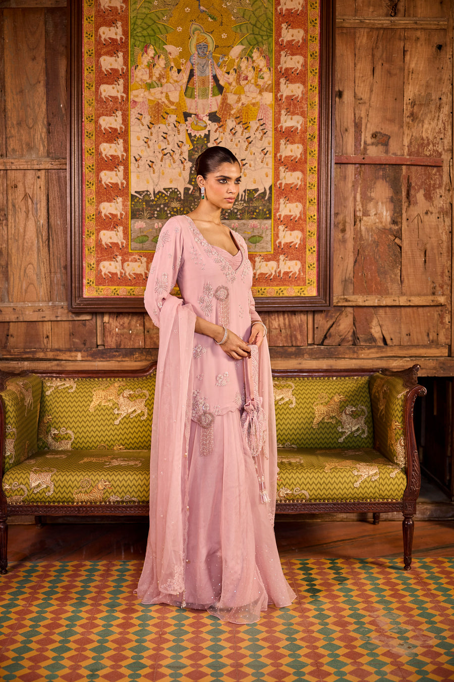 Onion Pink Skirt With Short Kurta