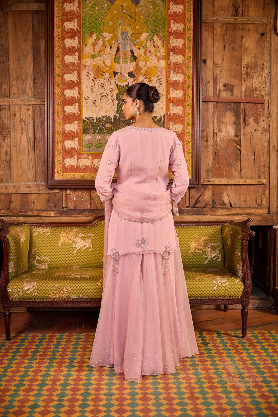 Onion Pink Skirt With Short Kurta