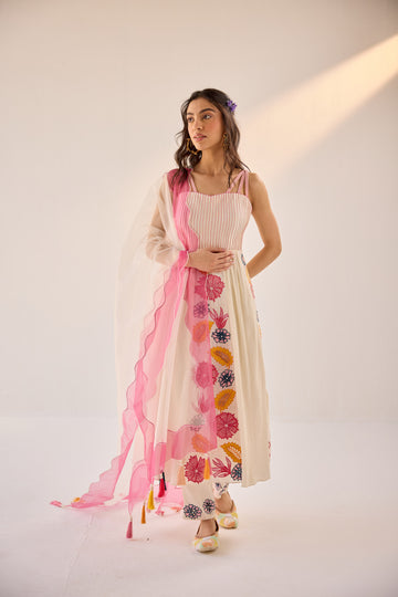 Off-White Anarkali With Dupatta