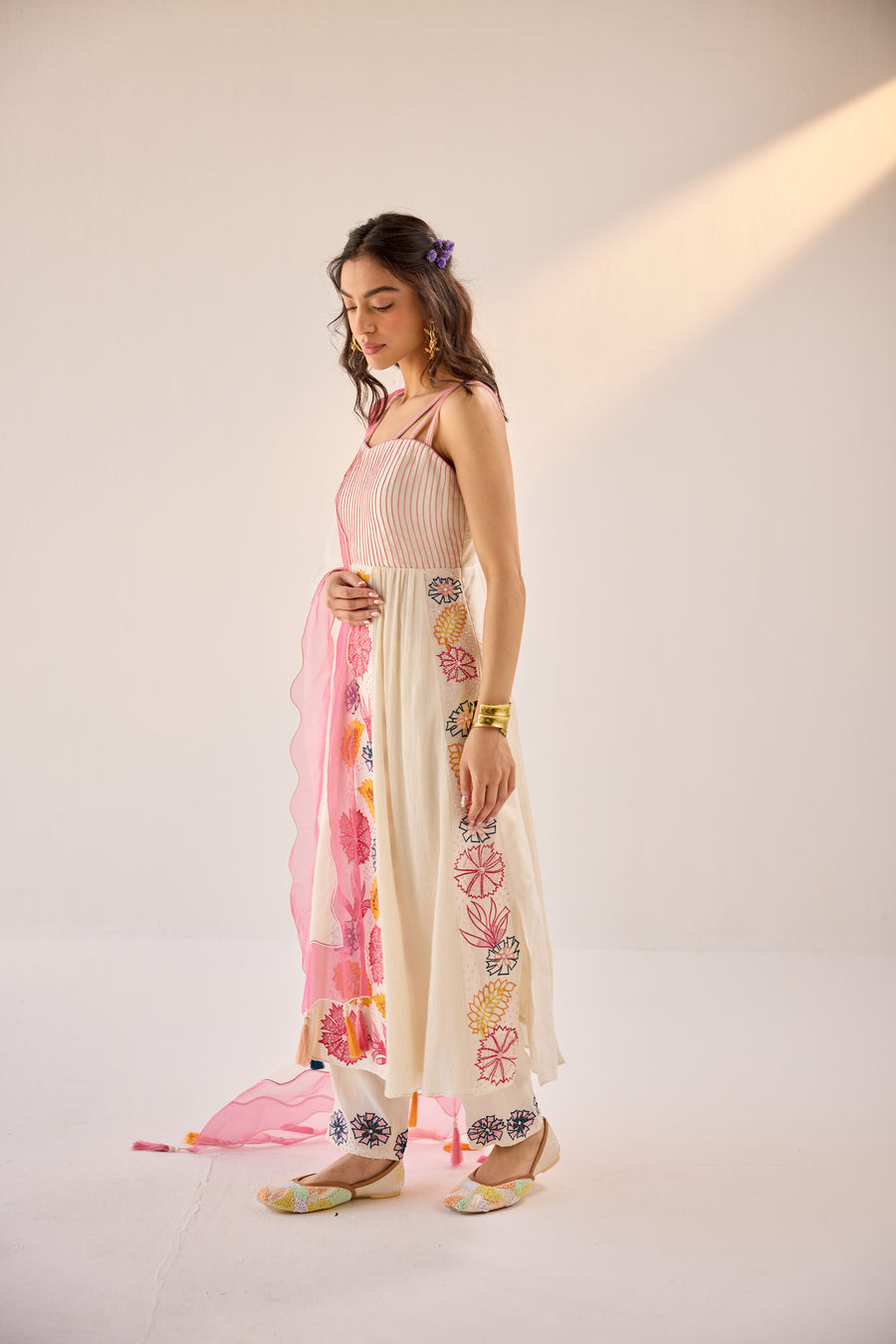 Off-White Anarkali With Dupatta