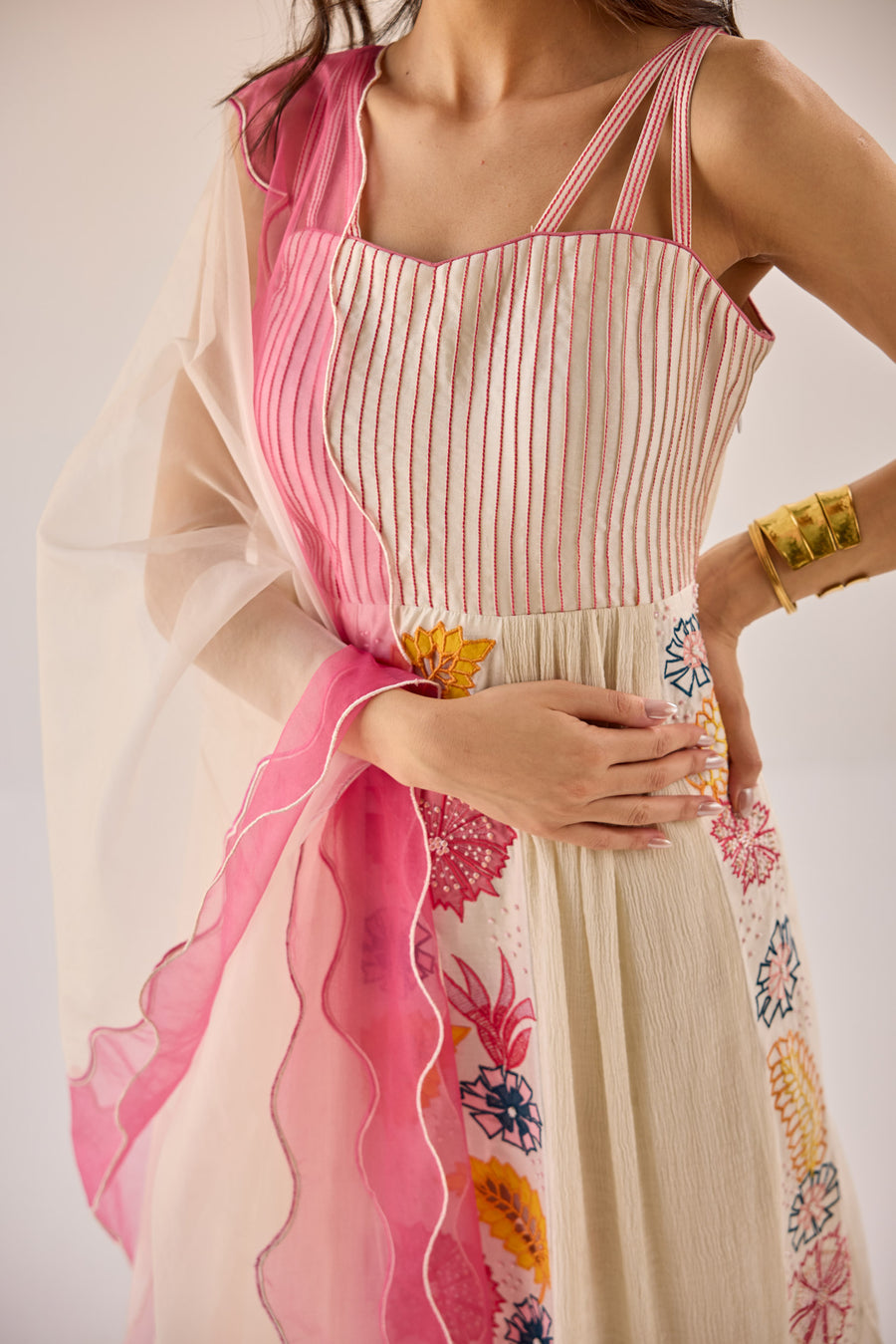 Off-White Anarkali With Dupatta