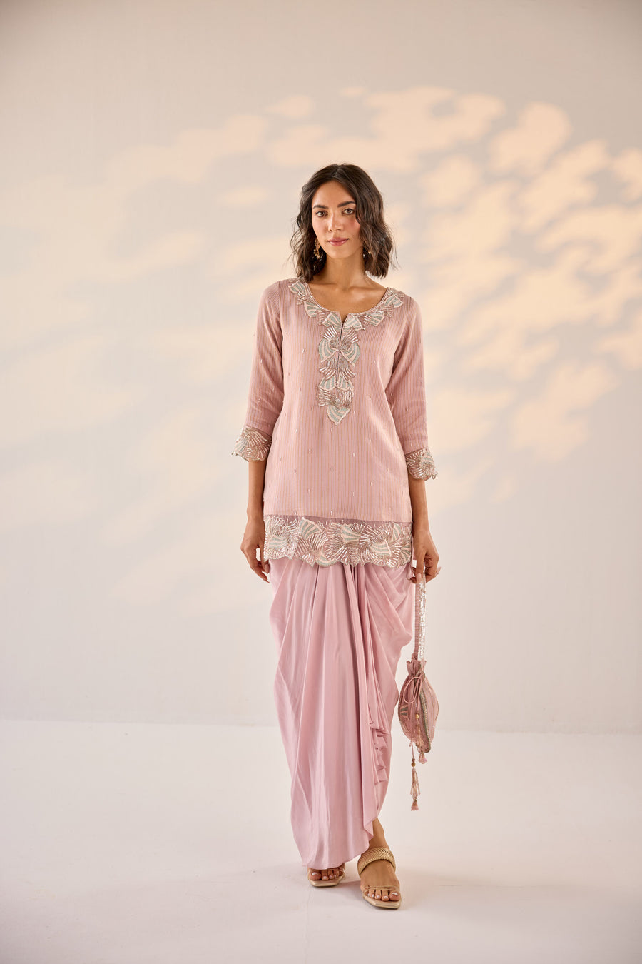 Short Kurti With Draped Skirt