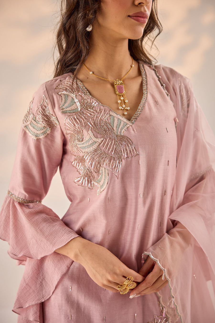 Onion Pink Sharara Set