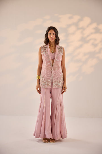 Onion Pink Jacket Sharara Set