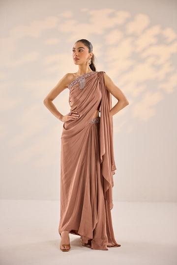 Copper Drape Top And Skirt Set