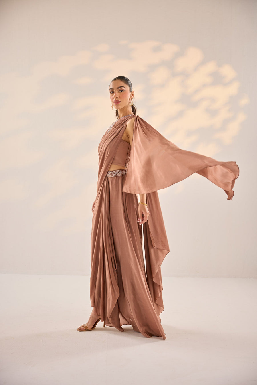 Copper Drape Top And Skirt Set