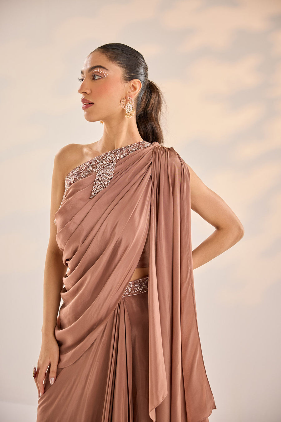 Copper Drape Top And Skirt Set