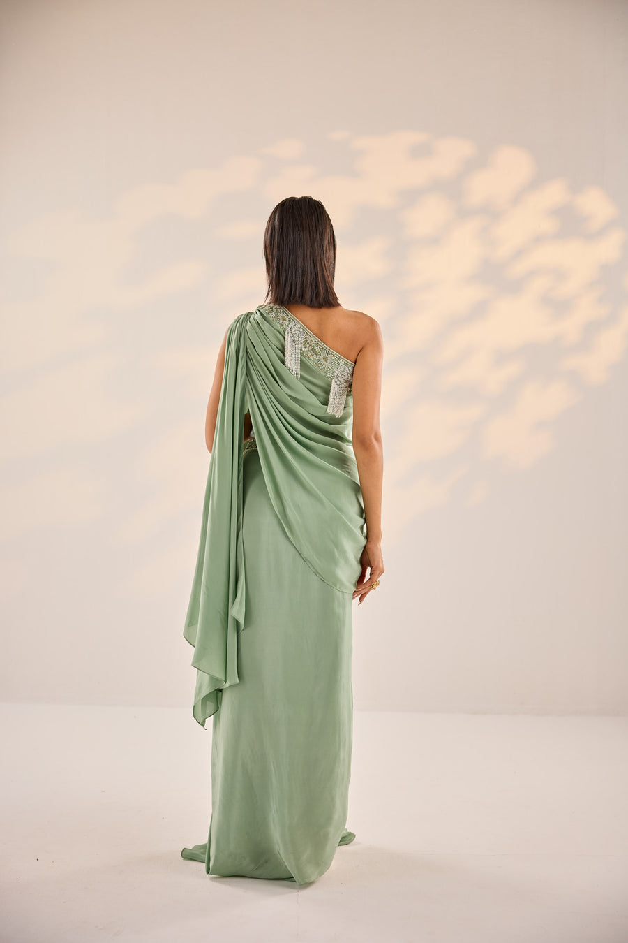 Sage Green Drape Top And Skirt Set