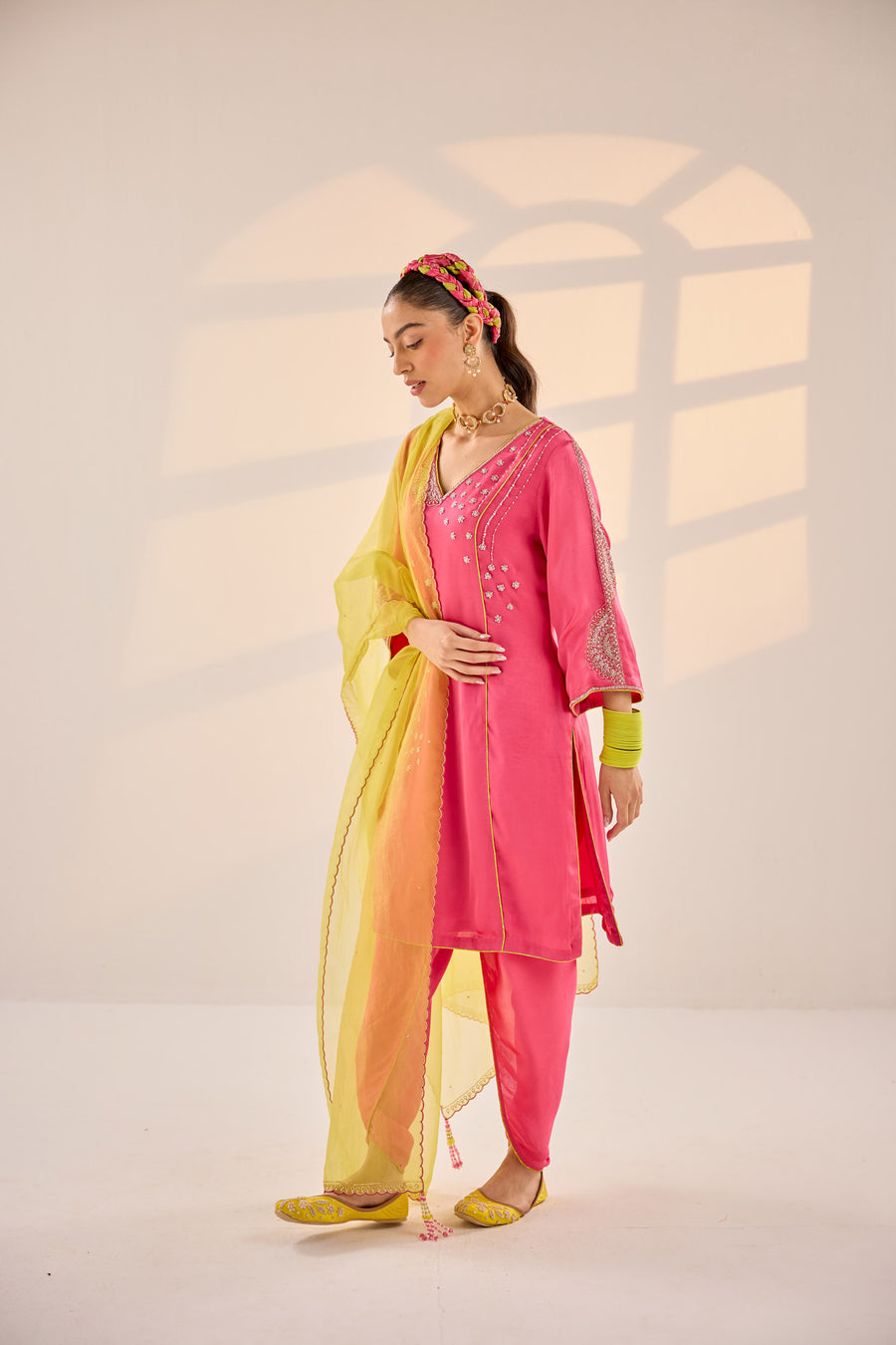 Hot Pink Dhoti Set