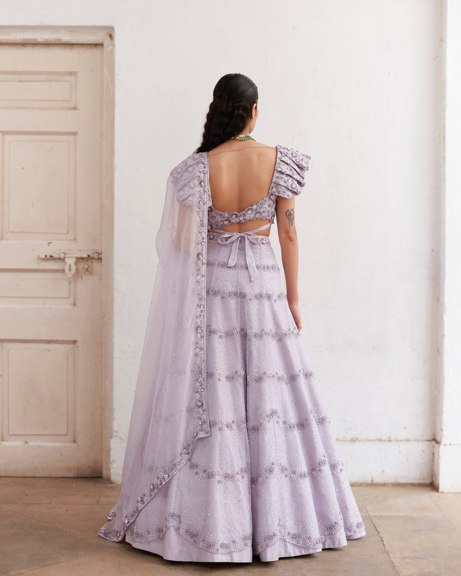 Lavender Lehenga With Stylised Blouse