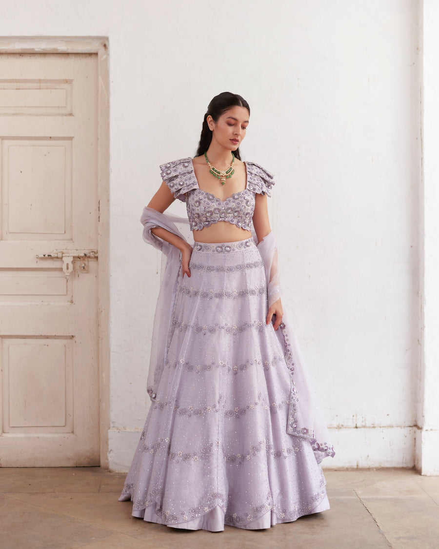 Lavender Lehenga With Stylised Blouse