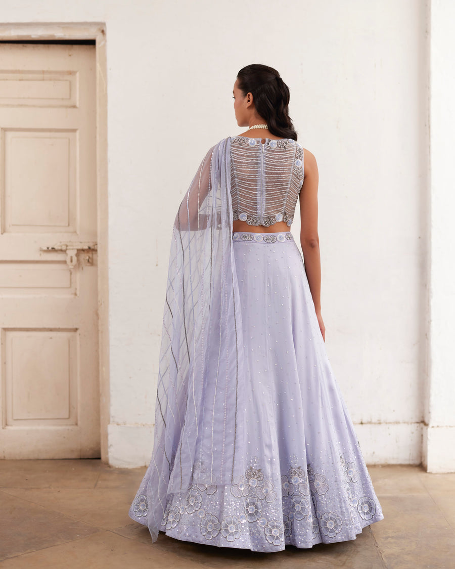 Aegen Blue Lehenga With Pre Draped Dupatta