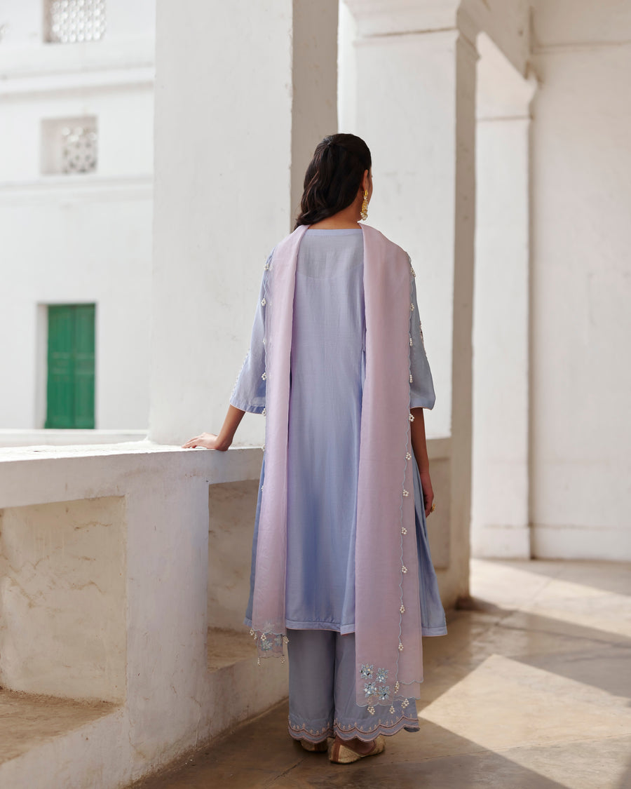 Chanderi Long A-Line Kurta Set With Side Pleats