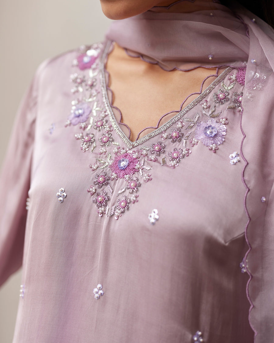 French Lilac Kurta Set With Pockets