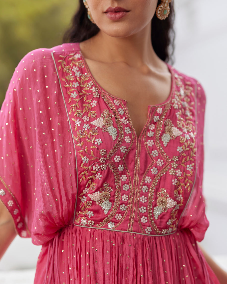 Hot Pink Short Kaftaan With Gharara